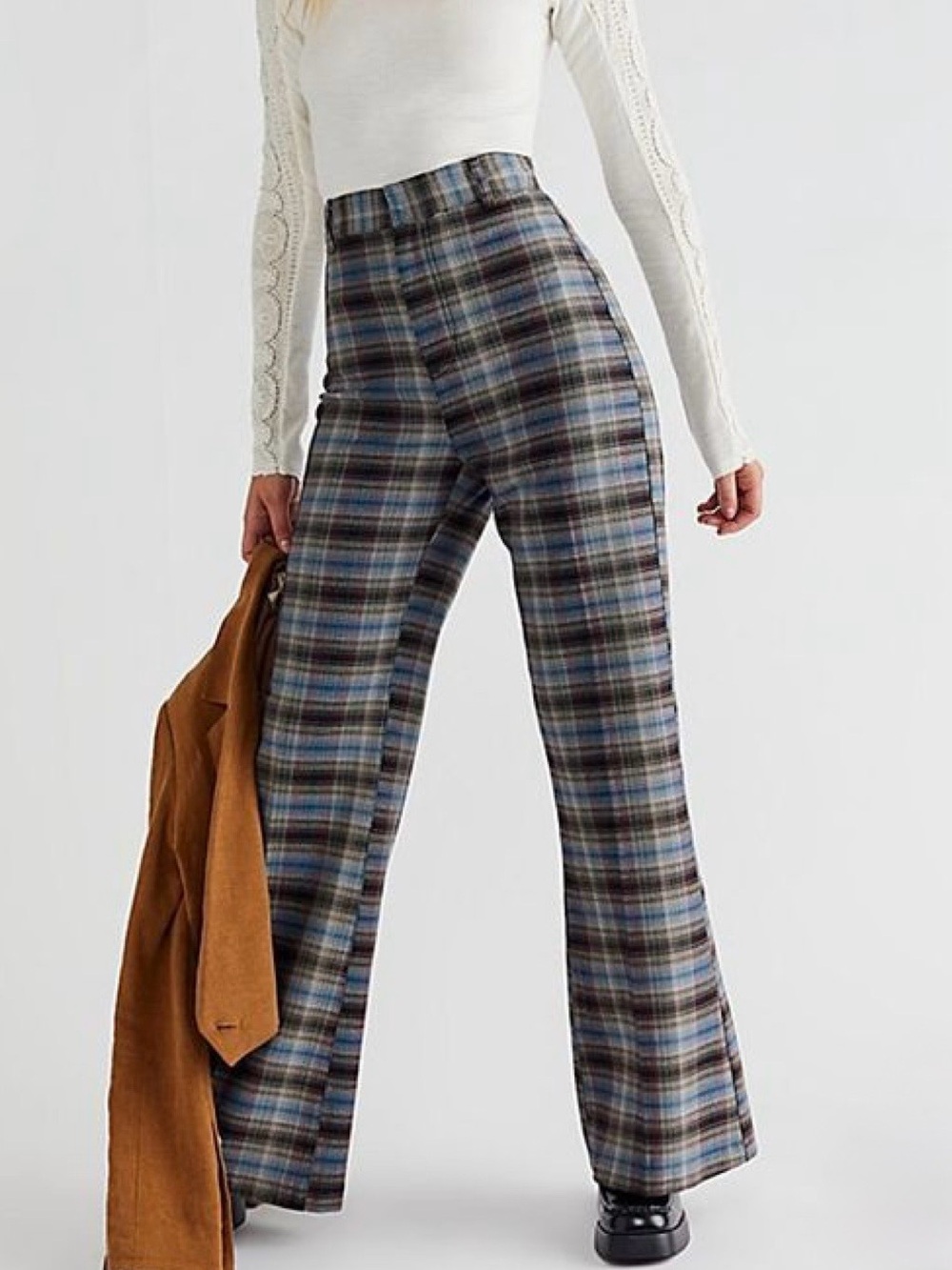 Free People High-Waist Structured Plaid Wide-Leg Trousers  for Fall/Winter